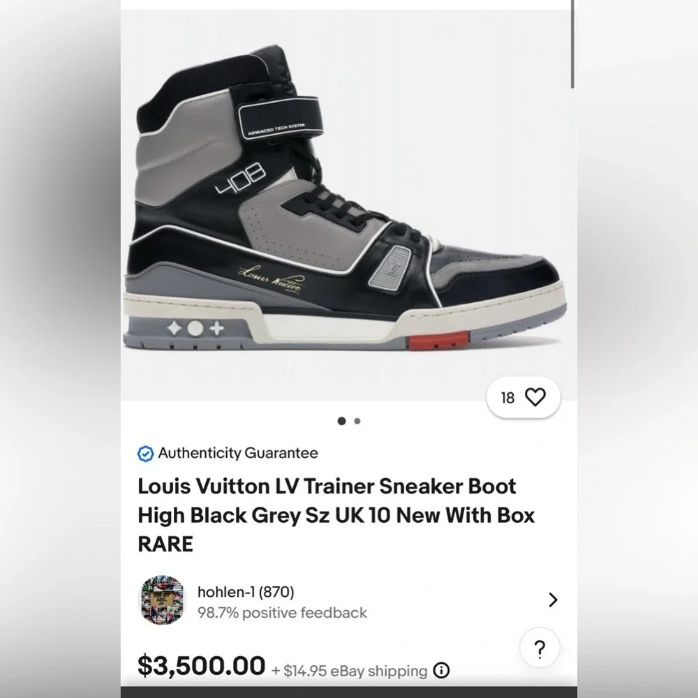 Louis Vuitton LIMITED EDITION LV Black and Gray High-Top Sneakers Virgil Abloh - Picture 2 of 16